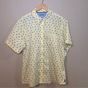 Izod Shirt Mens XL Pastel Yellow Pineapple Print Short Sleeve Button Up Cool FX